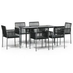 vidaXL 7-tlg. Garten-Essgruppe mit Kissen Schwarz Poly Rattan & Stahl