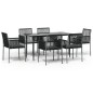 vidaXL 7-tlg. Garten-Essgruppe mit Kissen Schwarz Poly Rattan & Stahl vidaXL 7-tlg. Garten-Essgruppe mit Kissen Schwarz Poly Rattan & Stahl