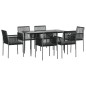 vidaXL 7-tlg. Garten-Essgruppe mit Kissen Schwarz Poly Rattan & Stahl vidaXL 7-tlg. Garten-Essgruppe mit Kissen Schwarz Poly Rattan & Stahl