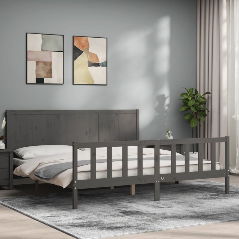vidaXL Massivholzbett mit Kopfteil Grau 200x200 cm vidaXL Massivholzbett mit Kopfteil Grau 200x200 cm