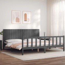 vidaXL Massivholzbett mit Kopfteil Grau 200x200 cm