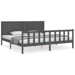 vidaXL Massivholzbett mit Kopfteil Grau 200x200 cm