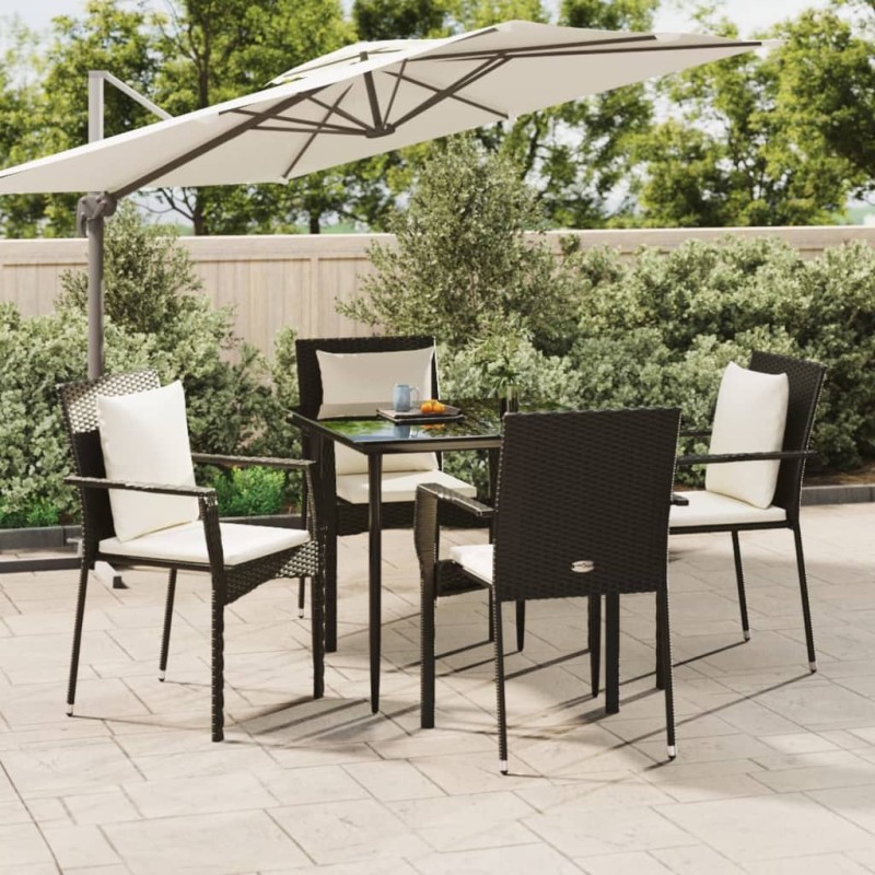vidaXL 5-tlg. Garten-Essgruppe mit Kissen Schwarz Poly Rattan vidaXL 5-tlg. Garten-Essgruppe mit Kissen Schwarz Poly Rattan
