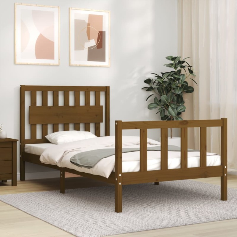 vidaXL Massivholzbett mit Kopfteil Honigbraun 100x200 cm vidaXL Massivholzbett mit Kopfteil Honigbraun 100x200 cm