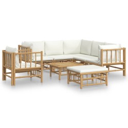 vidaXL 8-tlg. Garten-Lounge-Set mit Cremeweißen Kissen Bambus