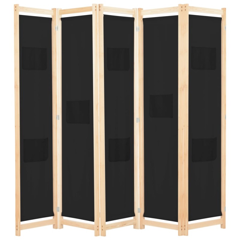 vidaXL 5-teiliger Raumteiler Schwarz 200 x 170 x 4 cm Stoff vidaXL 5-teiliger Raumteiler Schwarz 200 x 170 x 4 cm Stoff