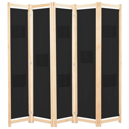 vidaXL 5-teiliger Raumteiler Schwarz 200 x 170 x 4 cm Stoff