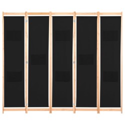 vidaXL 5-teiliger Raumteiler Schwarz 200 x 170 x 4 cm Stoff