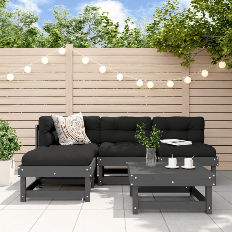 vidaXL 5-tlg. Garten-Lounge-Set mit Kissen Grau Massivholz vidaXL 5-tlg. Garten-Lounge-Set mit Kissen Grau Massivholz