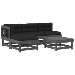 vidaXL 5-tlg. Garten-Lounge-Set mit Kissen Grau Massivholz