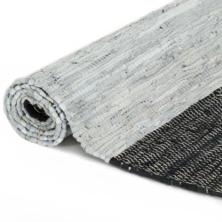 vidaXL Handgewebter Chindi-Teppich Leder 190x280 cm Hellgrau Schwarz