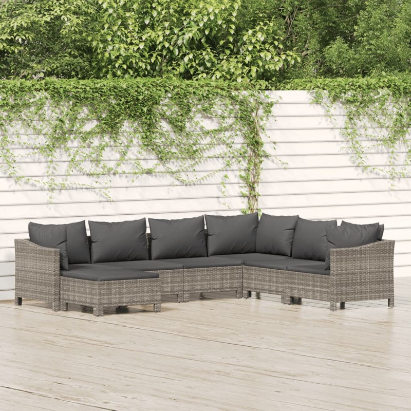 vidaXL 7-tlg. Garten-Lounge-Set mit Kissen Grau Poly Rattan vidaXL 7-tlg. Garten-Lounge-Set mit Kissen Grau Poly Rattan