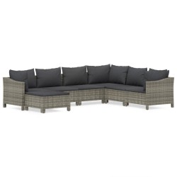 vidaXL 7-tlg. Garten-Lounge-Set mit Kissen Grau Poly Rattan