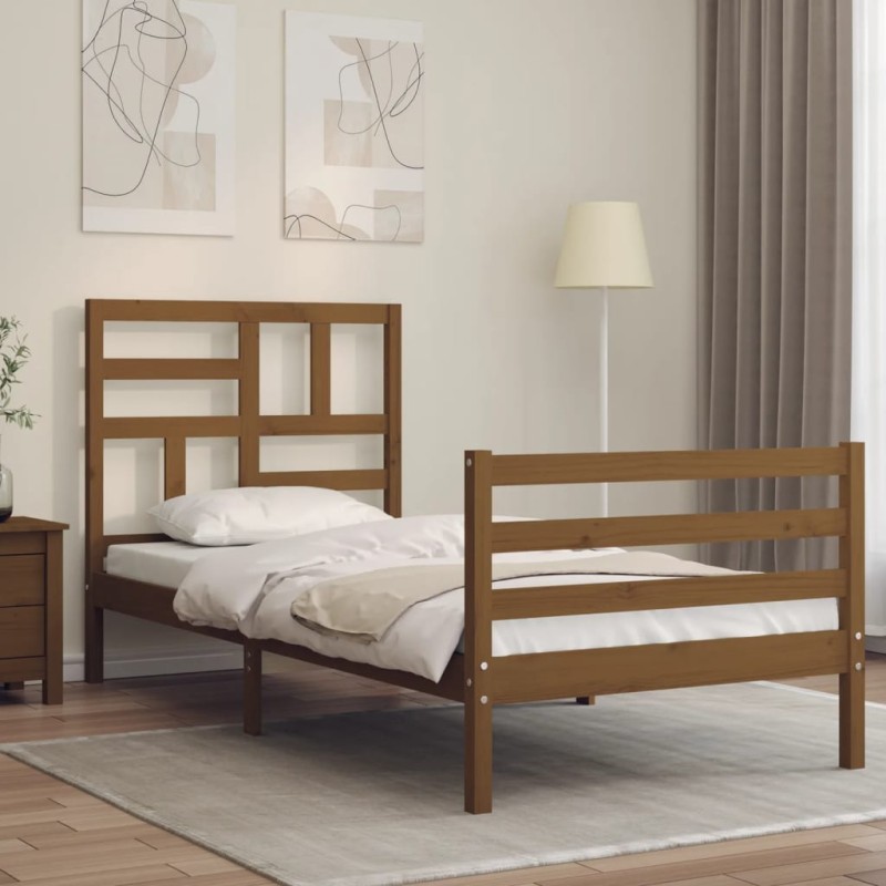 vidaXL Massivholzbett mit Kopfteil Honigbraun 100x200 cm vidaXL Massivholzbett mit Kopfteil Honigbraun 100x200 cm