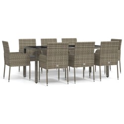 vidaXL 9-tlg. Garten-Essgruppe mit Kissen Grau Poly Rattan