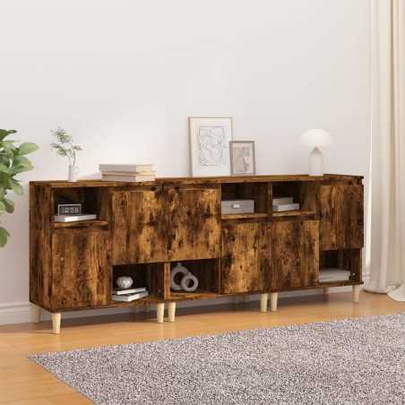 vidaXL Sideboards 3 Stk. Räuchereiche 60x35x70 cm Holzwerkstoff