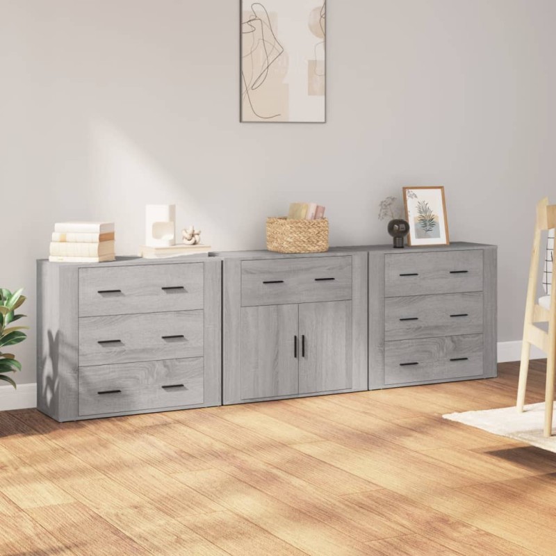 vidaXL Sideboards 3 Stk. Grau Sonoma Holzwerkstoff vidaXL Sideboards 3 Stk. Grau Sonoma Holzwerkstoff