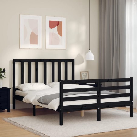 vidaXL Massivholzbett mit Kopfteil Schwarz 140x200 cm