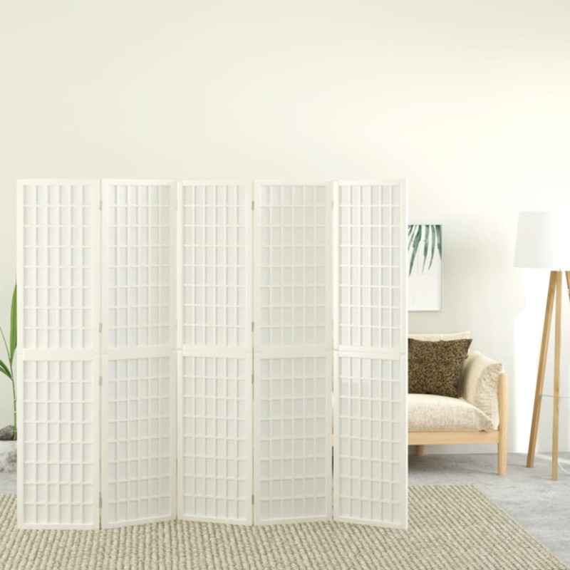 vidaXL 5-tlg. Paravent Japanischer Stil Faltbar 200x170 cm Weiß vidaXL 5-tlg. Paravent Japanischer Stil Faltbar 200x170 cm Weiß