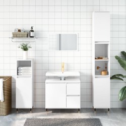 vidaXL 3-tlg. Badmöbel-Set Hochglanz-Weiß Holzwerkstoff