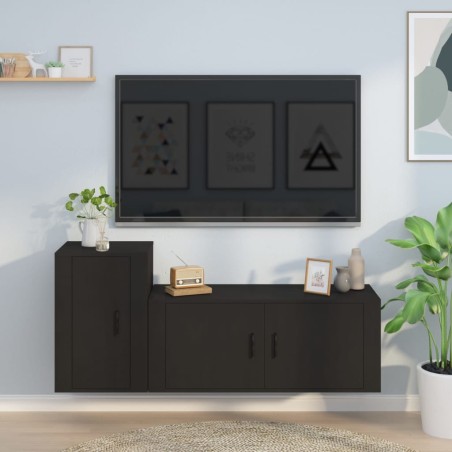 vidaXL 2-tlg. TV-Schrank-Set Schwarz Holzwerkstoff