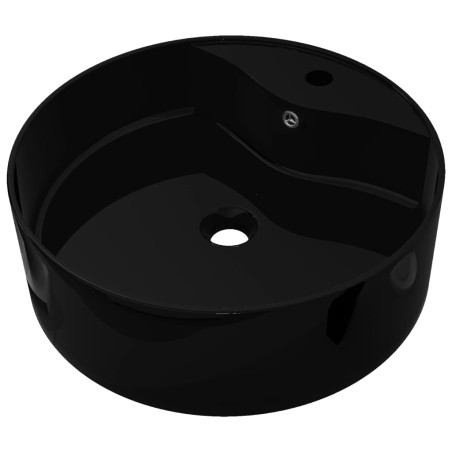 Keramik Waschbecken Hahnloch/Überlaufloch schwarz rund