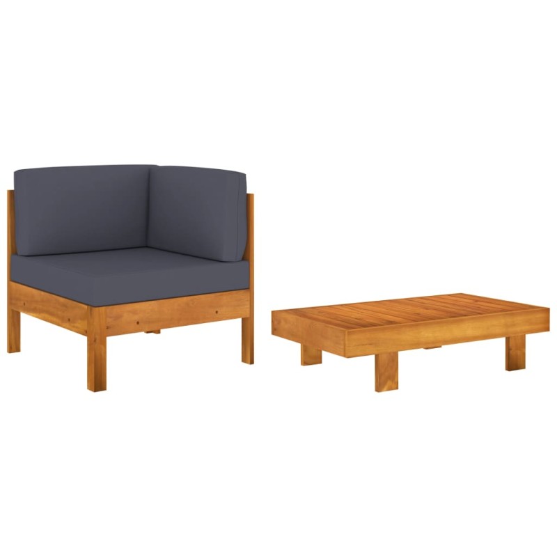 2-tlg. Garten-Lounge-Set mit Dunkelgrauen Kissen Akazienholz 2-tlg. Garten-Lounge-Set mit Dunkelgrauen Kissen Akazienholz