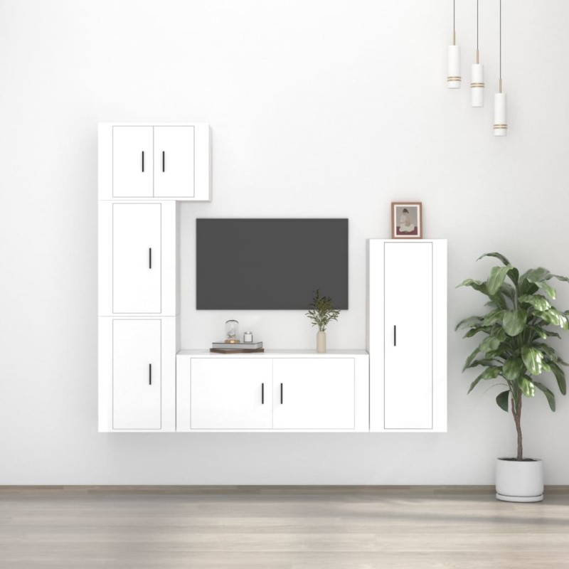vidaXL 5-tlg. TV-Schrank-Set Hochglanz-Weiß Holzwerkstoff vidaXL 5-tlg. TV-Schrank-Set Hochglanz-Weiß Holzwerkstoff