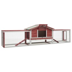 vidaXL Kaninchenstall Rot 310x70x87 cm Kiefer & Tanne Massivholz