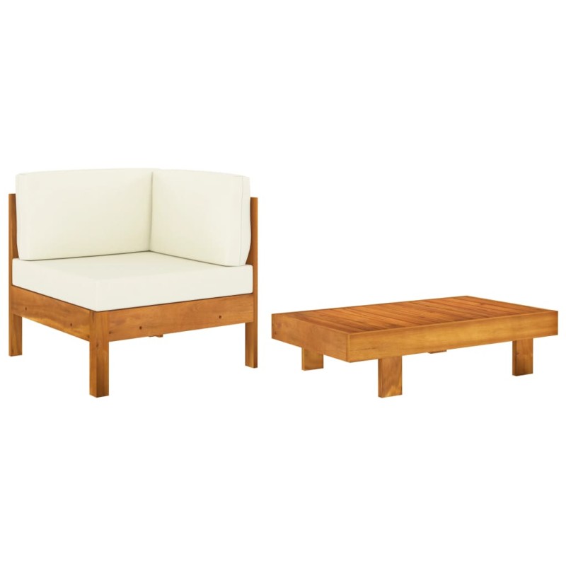 2-tlg. Garten-Lounge-Set mit Cremeweißen Kissen Akazienholz 2-tlg. Garten-Lounge-Set mit Cremeweißen Kissen Akazienholz