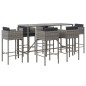 vidaXL 7-tlg. Gartenbar-Set mit Kissen Grau Poly Rattan vidaXL 7-tlg. Gartenbar-Set mit Kissen Grau Poly Rattan