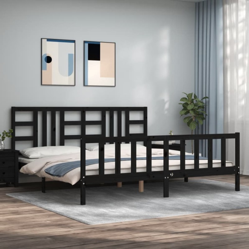 vidaXL Massivholzbett mit Kopfteil Schwarz 200x200 cm vidaXL Massivholzbett mit Kopfteil Schwarz 200x200 cm