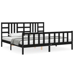 vidaXL Massivholzbett mit Kopfteil Schwarz 200x200 cm