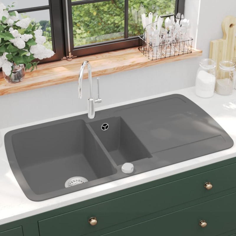 vidaXL Granitspüle Doppelbecken Grau vidaXL Granitspüle Doppelbecken Grau