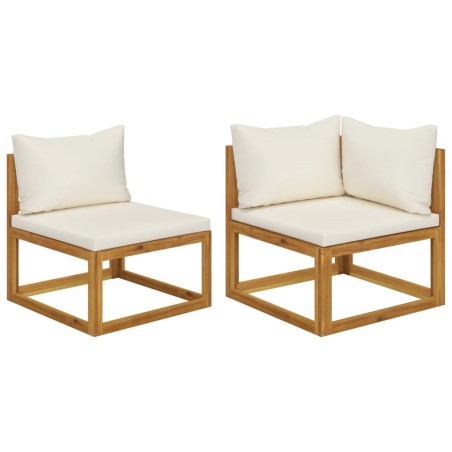 vidaXL 2-tlg. Sofa-Set mit cremeweißen Kissen Akazie Massivholz 