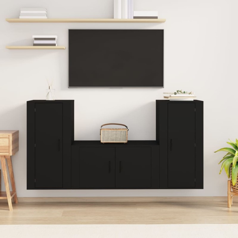 vidaXL 3-tlg. TV-Schrank-Set Schwarz Holzwerkstoff vidaXL 3-tlg. TV-Schrank-Set Schwarz Holzwerkstoff