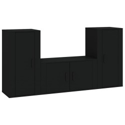 vidaXL 3-tlg. TV-Schrank-Set Schwarz Holzwerkstoff