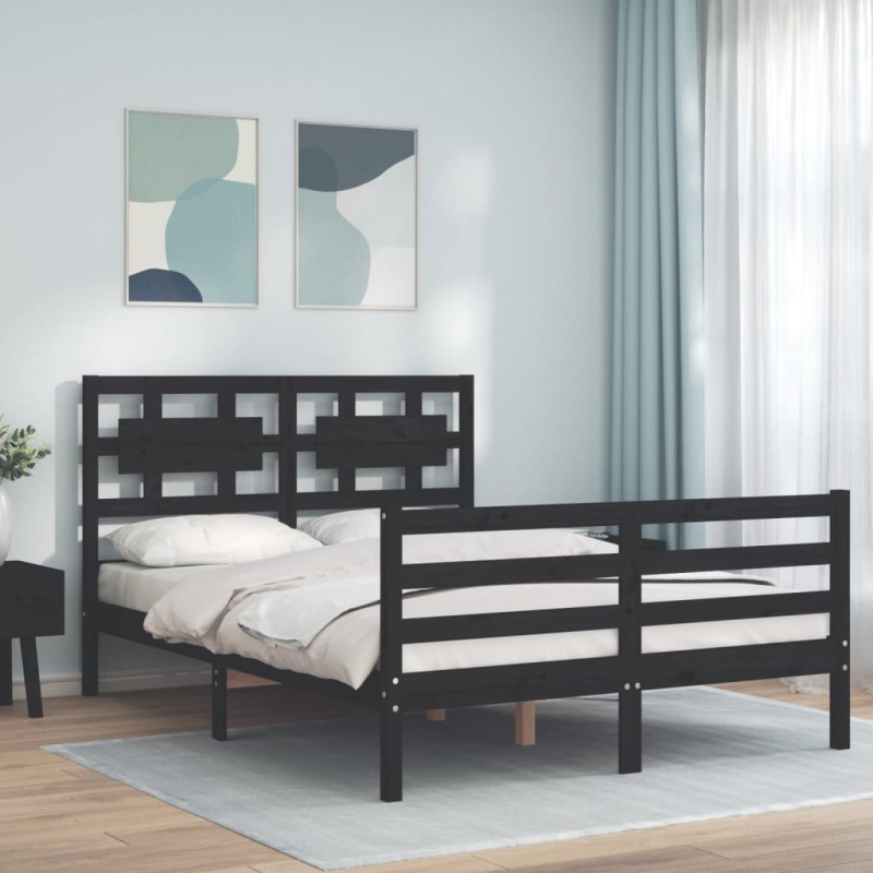 vidaXL Massivholzbett mit Kopfteil Schwarz 120x200 cm vidaXL Massivholzbett mit Kopfteil Schwarz 120x200 cm