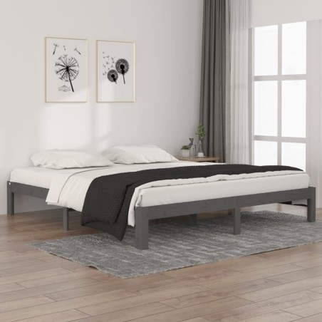 vidaXL Massivholzbett Grau 180x200 cm
