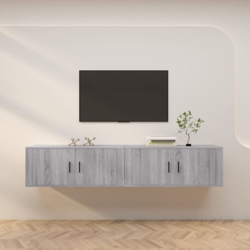 vidaXL TV-Wandschränke 2 Stk. Grau Sonoma 100x34,5x40 cm vidaXL TV-Wandschränke 2 Stk. Grau Sonoma 100x34,5x40 cm