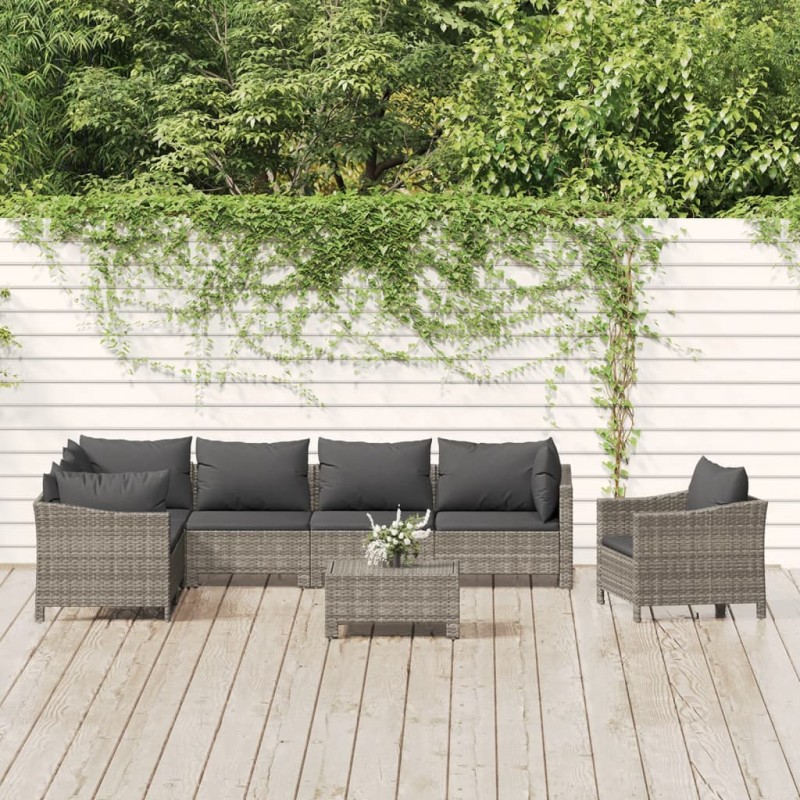 vidaXL 8-tlg. Garten-Lounge-Set mit Kissen Grau Poly Rattan vidaXL 8-tlg. Garten-Lounge-Set mit Kissen Grau Poly Rattan
