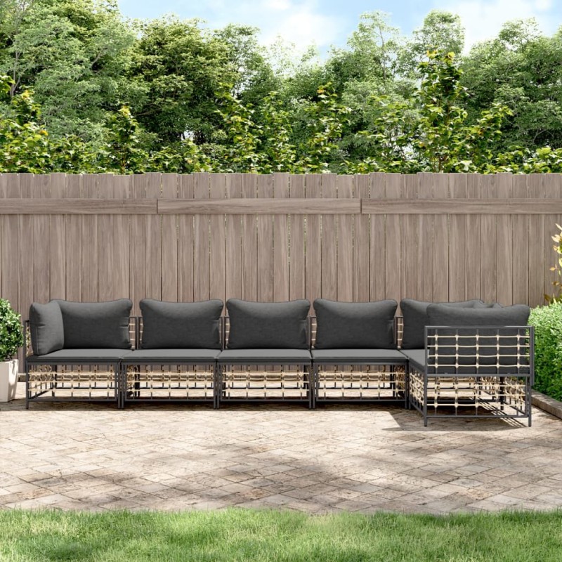 vidaXL 6-tlg. Garten-Lounge-Set mit Kissen Anthrazit Poly Rattan vidaXL 6-tlg. Garten-Lounge-Set mit Kissen Anthrazit Poly Rattan