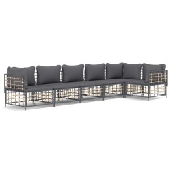 vidaXL 6-tlg. Garten-Lounge-Set mit Kissen Anthrazit Poly Rattan