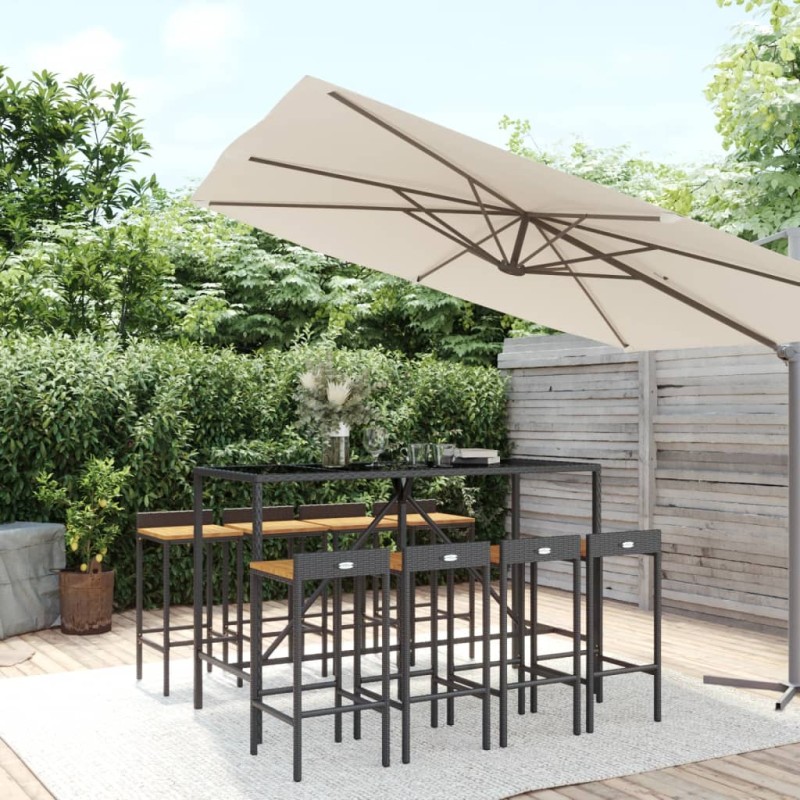 vidaXL 9-tlg. Gartenbar-Set Schwarz Poly Rattan & Massivholz Akazie vidaXL 9-tlg. Gartenbar-Set Schwarz Poly Rattan & Massivholz Akazie