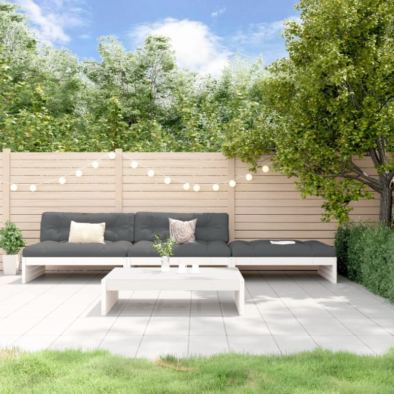 vidaXL 4-tlg. Garten-Lounge-Set mit Kissen Weiß Massivholz vidaXL 4-tlg. Garten-Lounge-Set mit Kissen Weiß Massivholz