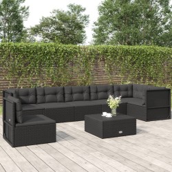 vidaXL 7-tlg. Garten-Lounge-Set mit Kissen Schwarz Poly Rattan