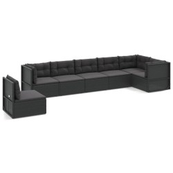 vidaXL 7-tlg. Garten-Lounge-Set mit Kissen Schwarz Poly Rattan