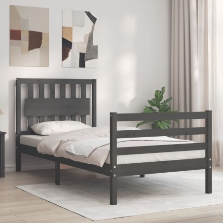 vidaXL Massivholzbett mit Kopfteil Grau 90x200 cm