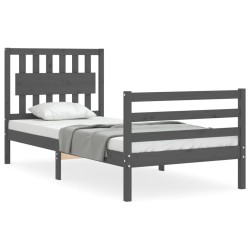 vidaXL Massivholzbett mit Kopfteil Grau 90x200 cm