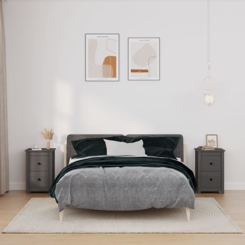 vidaXL Nachttische 2 Stk. Grau 40x35x61,5 cm Massivholz Kiefer vidaXL Nachttische 2 Stk. Grau 40x35x61,5 cm Massivholz Kiefer
